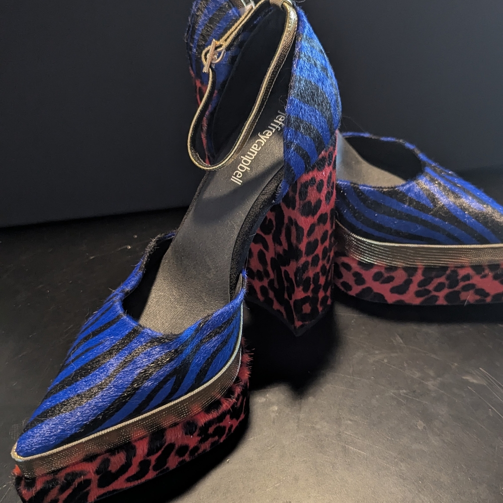 Jeffrey Campbell Blue and Red Animal Print Platforms - Picture 3 of 5